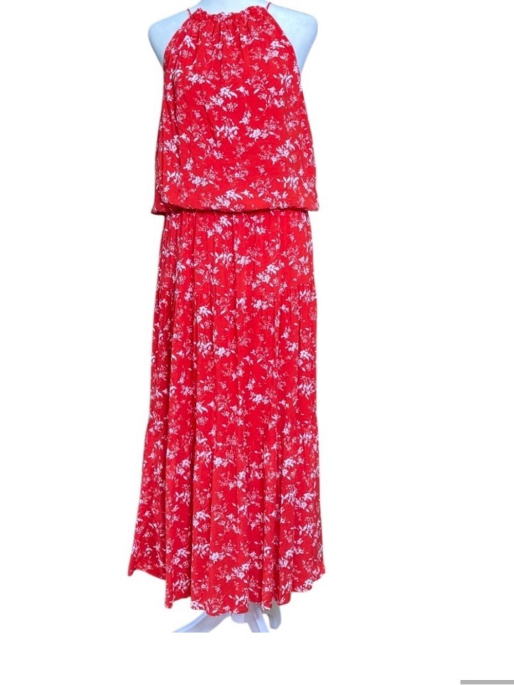 Red Floral Halter Maxi Skirt - Women's Flowing Summer Skirt